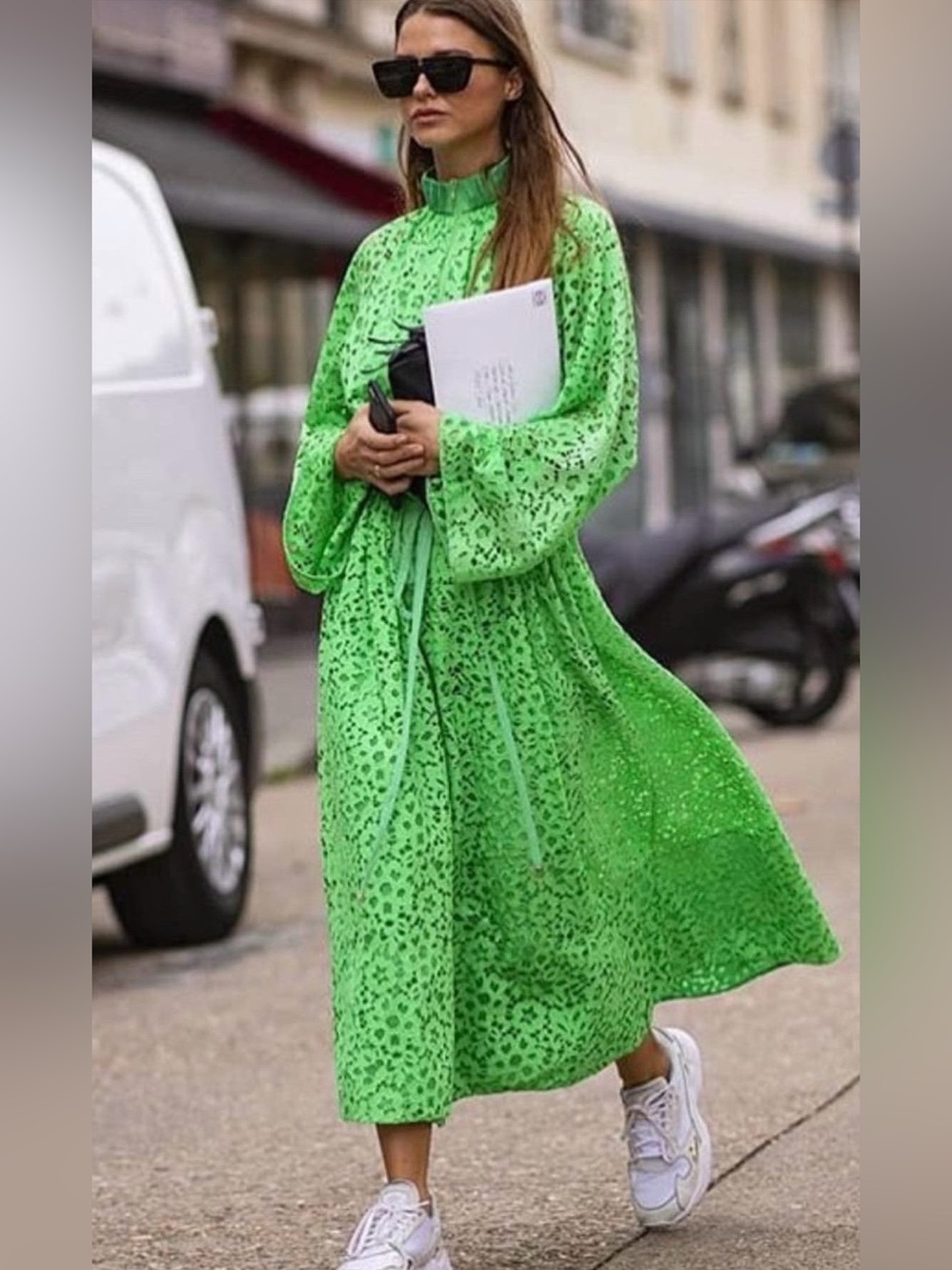 Tibi Neon Green Long Sleeve Maxi Dress